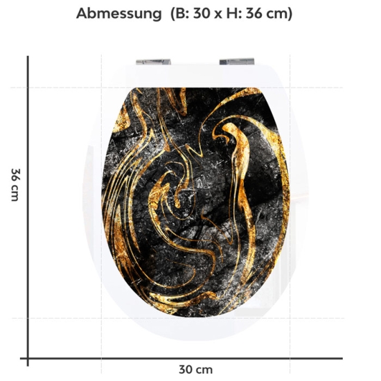 Mobile Preview: Wc-Deckel Aufkleber schwarz goldenes Marmoroptik Variante 30 x 36 cm