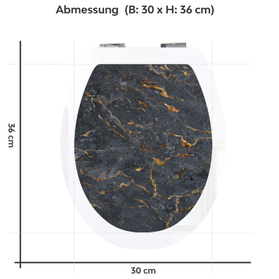 Mobile Preview: Wc-Deckel Aufkleber Marmoroptik Anthrazit mit goldenen Akzenten Variante 30 x 36 cm