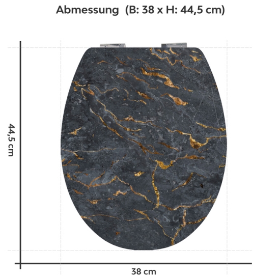 Mobile Preview: Wc-Deckel Aufkleber Marmoroptik Anthrazit mit goldenen Akzenten Variante 38 x 44 cm