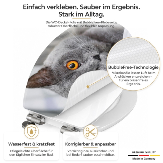 Mobile Preview: WC-Deckel Aufkleber britische Katze Detailbild der Folie