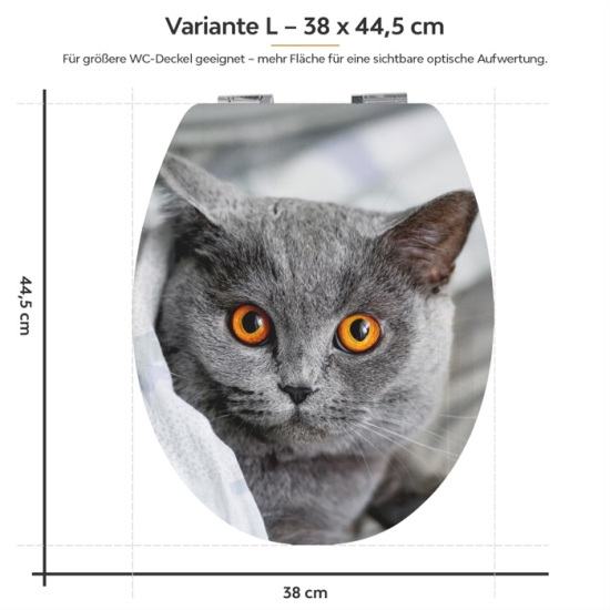 Mobile Preview: WC-Deckel Aufkleber britische Katze Variante 38 x 44 cm